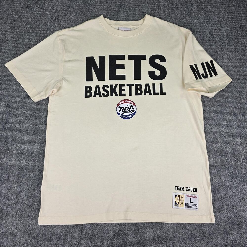 New Jersey Nets Shirt Mens Large Off White NBA Basketball Mitchell & Ness Tee
